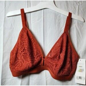 New Lively Women's Orange Wireless Semi Sheer Bra Adjustable Straps Size 2